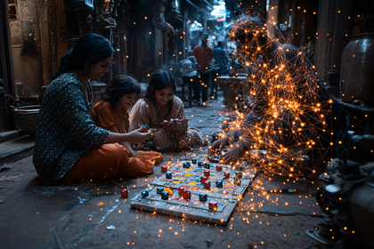 Family Playing Pachisi Outdoors