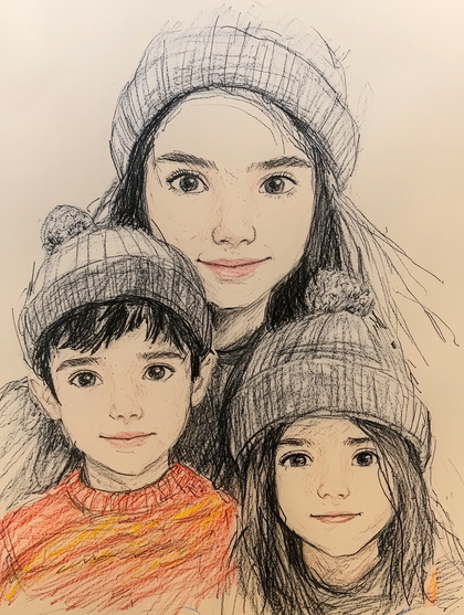 Family Portrait in Winter Hats