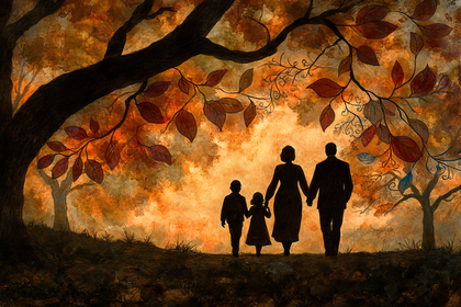 Family Silhouette Autumn Walk