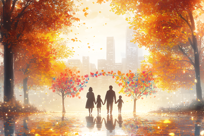 Family Stroll In Autumn Park
