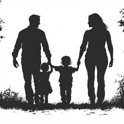 Family Walk Silhouette