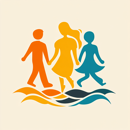 Family Walking On Waves