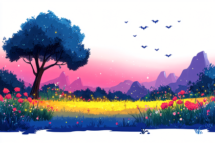 Fantasy Landscape With Blue Tree
