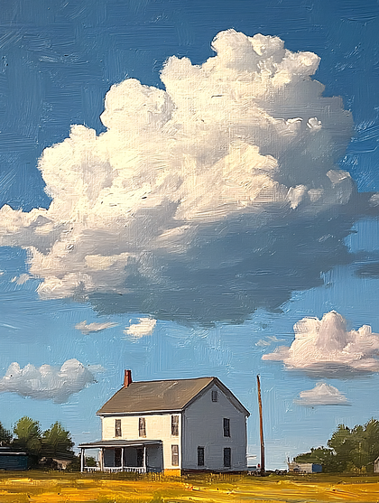 Farmhouse Under Giant Cloud