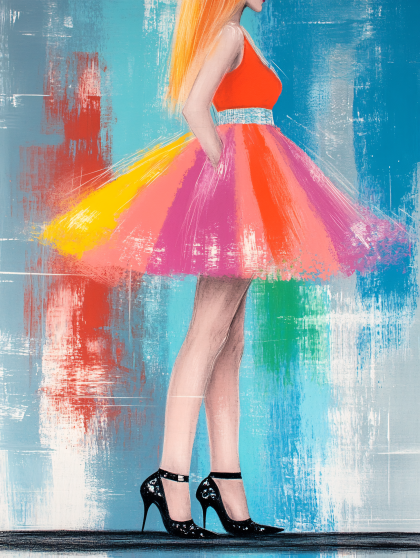 Fashionable Woman in Rainbow Dress