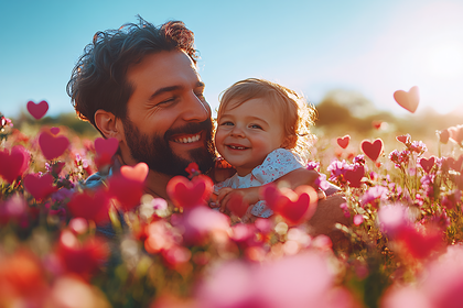 Father And Child In Field Of Hearts