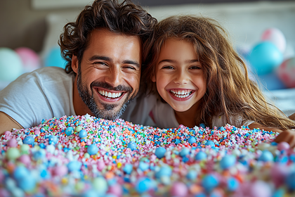 Father And Daughter Joyfully Peeking Over Candy Sprinkles