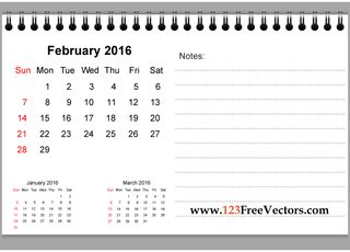 February 2016 Printable Calendar with Notes