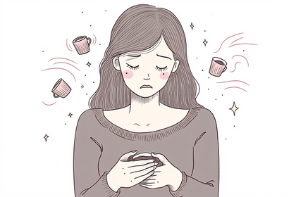 Feeling Depressed Woman With Coffee Cups