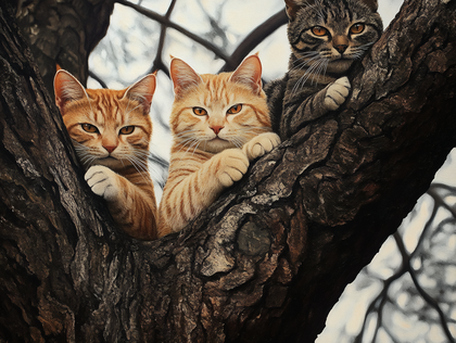 Feline Trio In A Tree