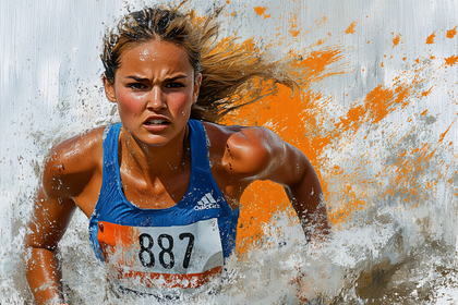 Female Athlete Sprinting with Abstract Background