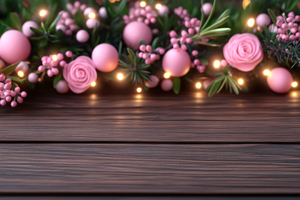 Festive Pink Garland on Wooden Surface