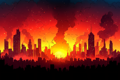Fiery Cityscape Silhouette
