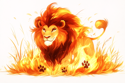 Fiery Lion in Tall Grass