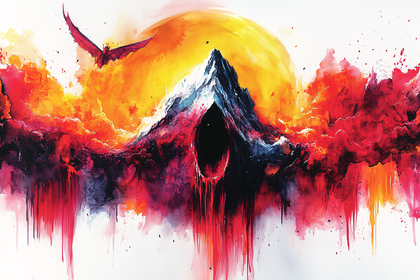 Fiery Mountain Bird Silhouette