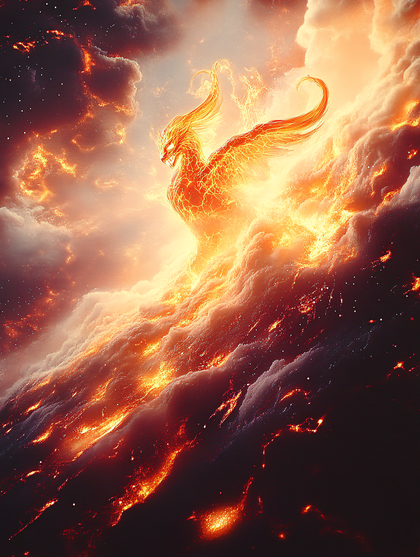 Fiery Phoenix Rising From Ash
