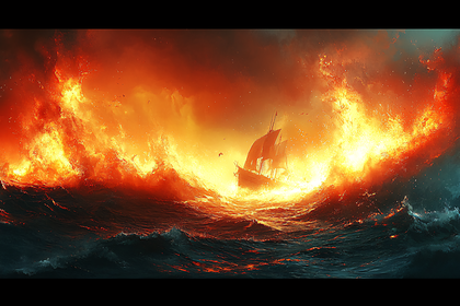 Fiery Ship at Sea