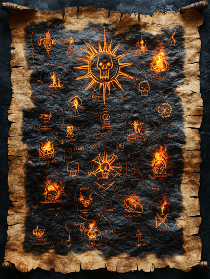 Fiery Skull Map Scroll