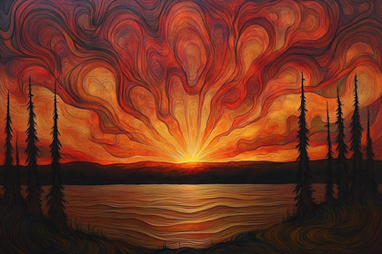 Fiery Sunset Over Lake