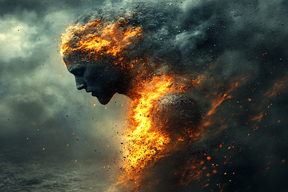 Figure Engulfed in Flames and Smoke
