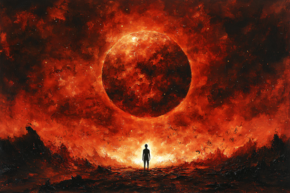 Figure Gazing at a Fiery Celestial Body