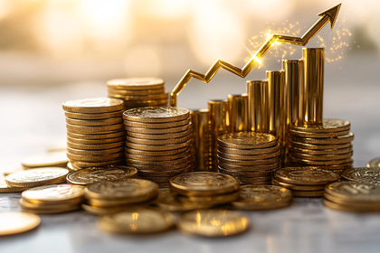 Financial Growth with Golden Coins and Arrow