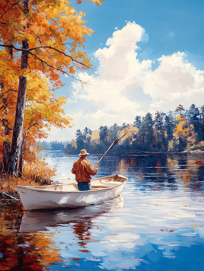 Fisherman On A Lake In Autumn