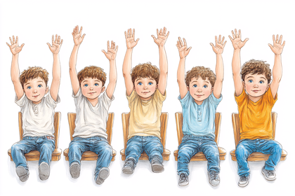 Five Boys Raising Hands