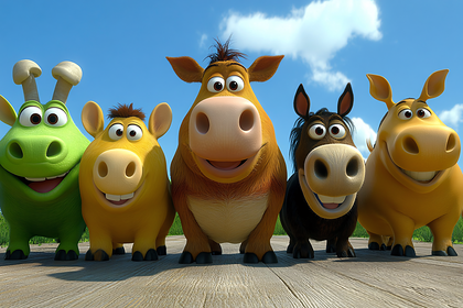 Five Cheerful Cartoon Animals