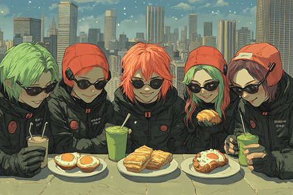 Five Friends Eating Outdoors