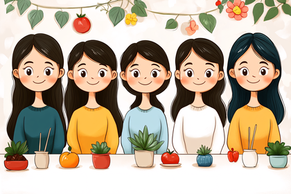 Five Girls with Plants and Fruits