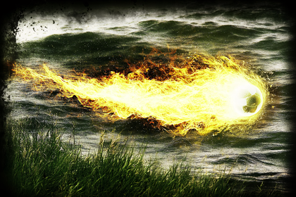 Flaming Soccer Ball Over Water