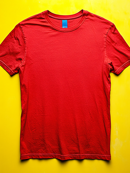 Flat Lay Red T-Shirt on Yellow Background