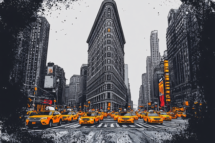 Flatiron Building and Yellow Taxis
