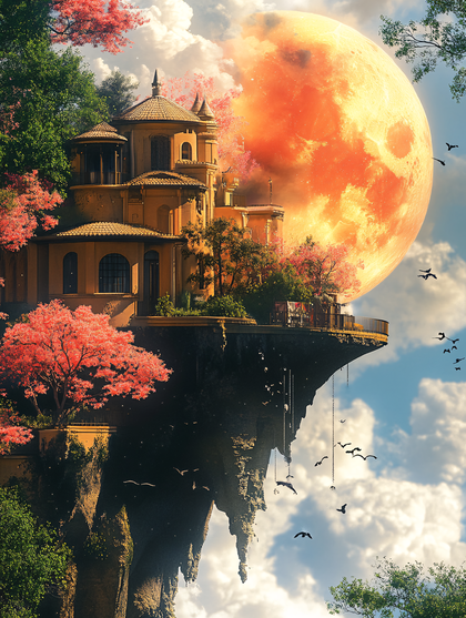 Floating Castle with Lunar Backdrop