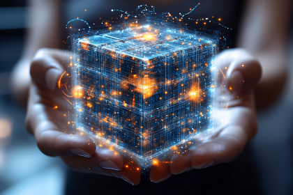 Floating Data Cube In Hands