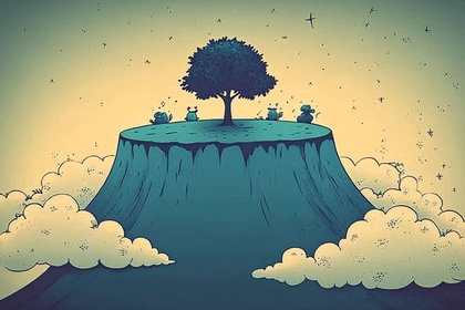 Floating Mesa with Tree and Creatures