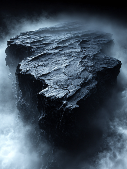 Floating Rock Island in Mist