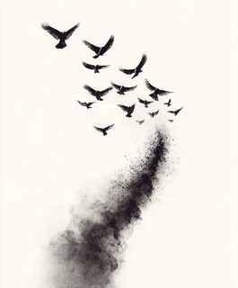 Flock of Birds Exploding into Dust