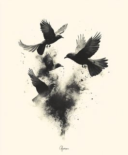 Flock Of Crows Bursting From Smoke