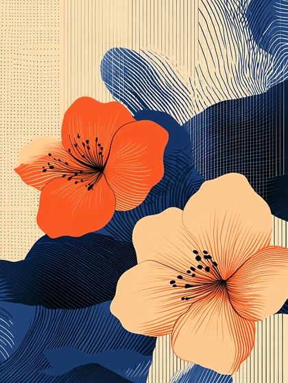 Floral Abstract with Line Art