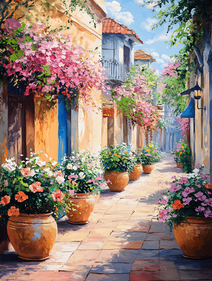 Floral Alleyway in Mediterranean Town
