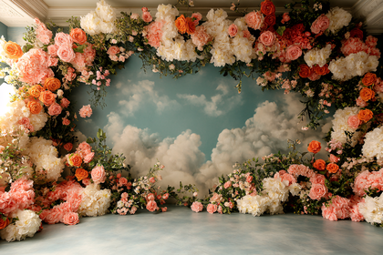 Floral Archway Backdrop with Cloud Sky