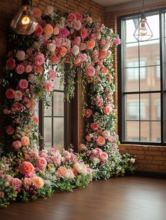 Floral Archway of Pink and Peach Roses