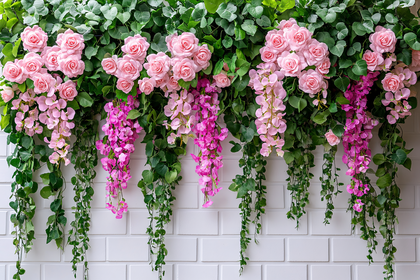 Floral Arrangement Against Brick Wall