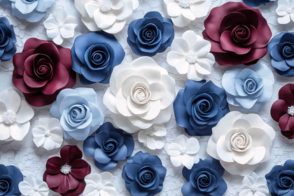 Floral Arrangement in Blue, White and Burgundy