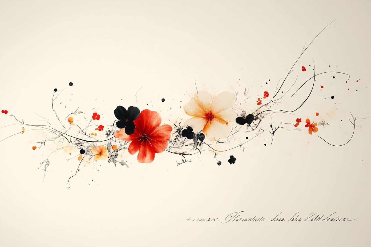 Floral Arrangement Ink Drawing