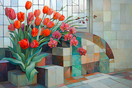 Floral Arrangement on Cubist Steps