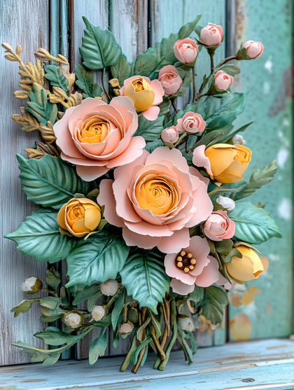 Floral Arrangement On Wooden Panel