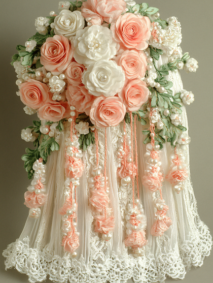 Floral Arrangement with Pearls and Lace